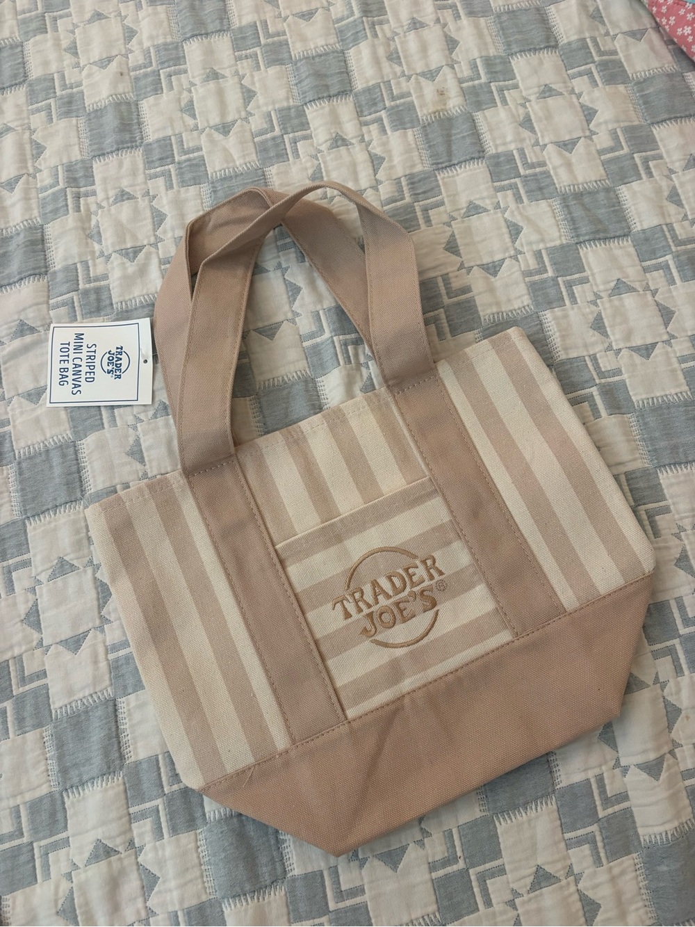 Trader Joe's Beige & Cream Striped Canvas Tote